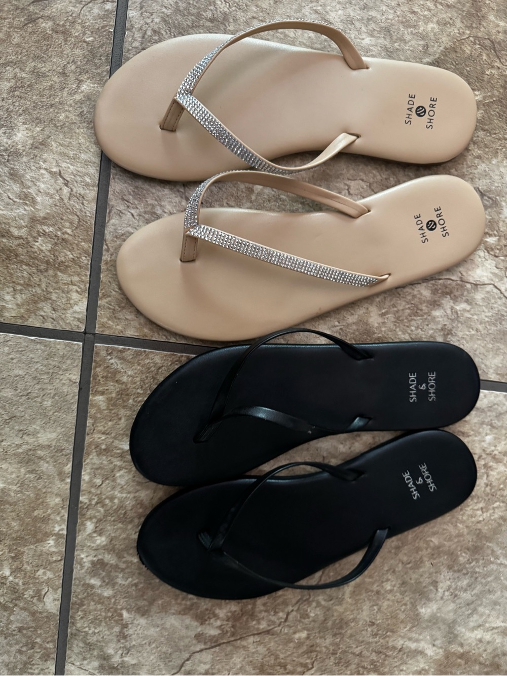 Bundle of 2 Shade & Shore Women's Rhinestone Nude Flip Flops